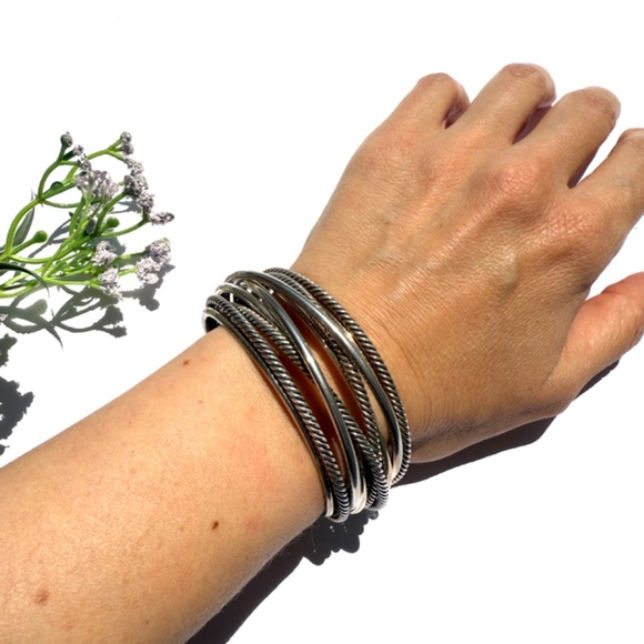 David Yurman Cable Crossover Multi Row Cable Cuff Sterling Silver Bracelet S - Picture 2 of 11